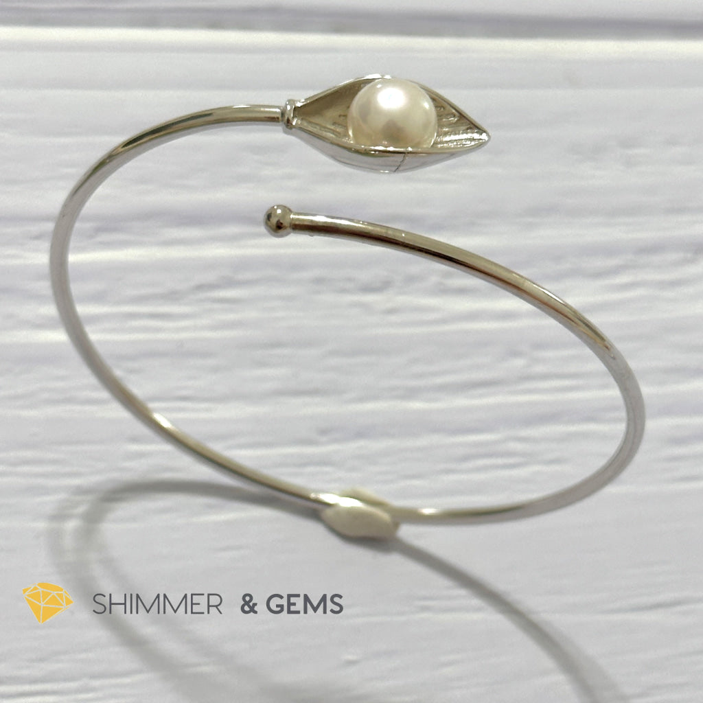 Freshwater Pearl 9mm Round 925 Silver Bangle