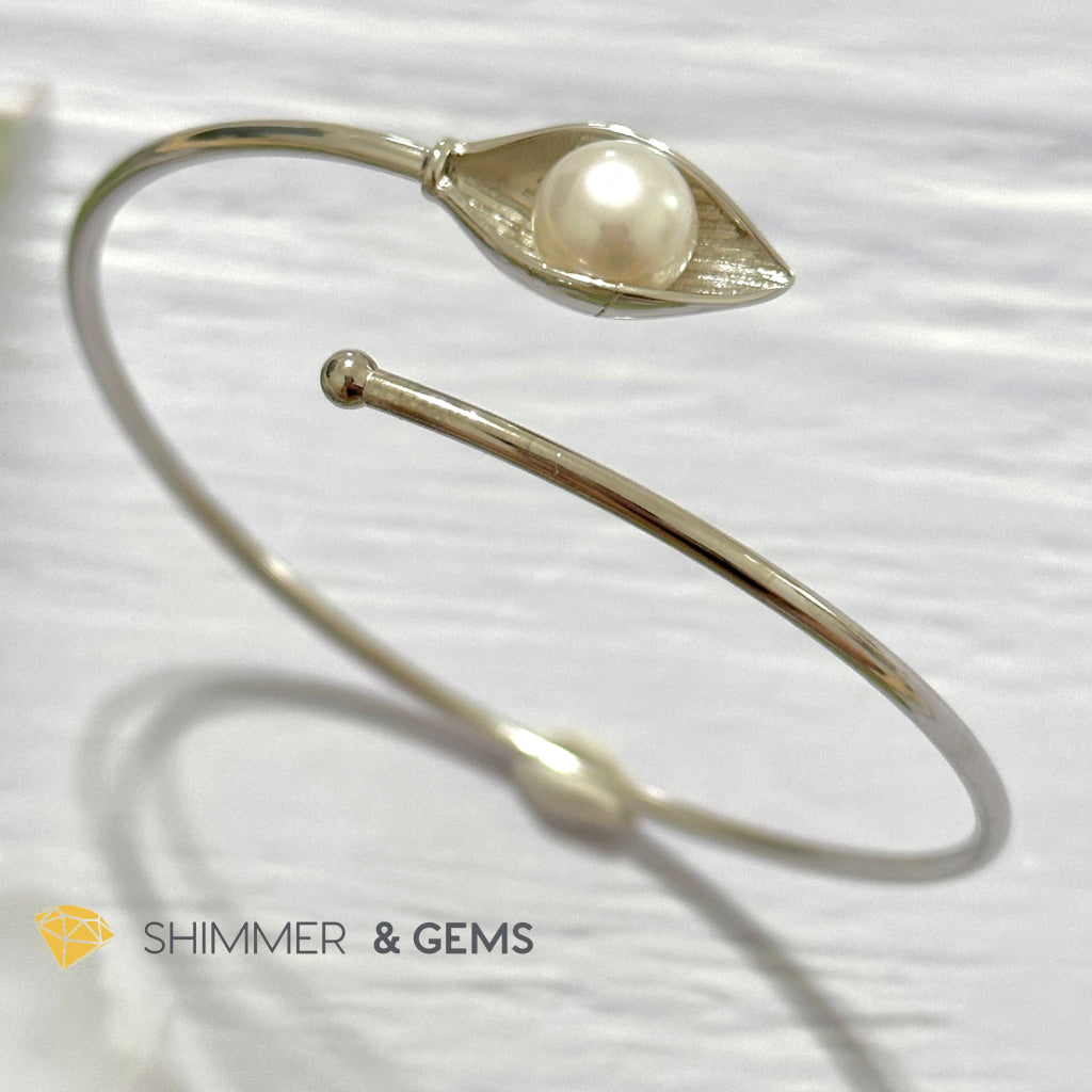 Freshwater Pearl 9mm Round 925 Silver Bangle