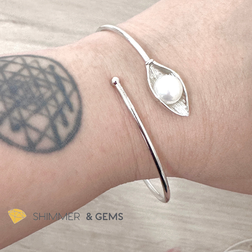Freshwater Pearl 9mm Round 925 Silver Bangle