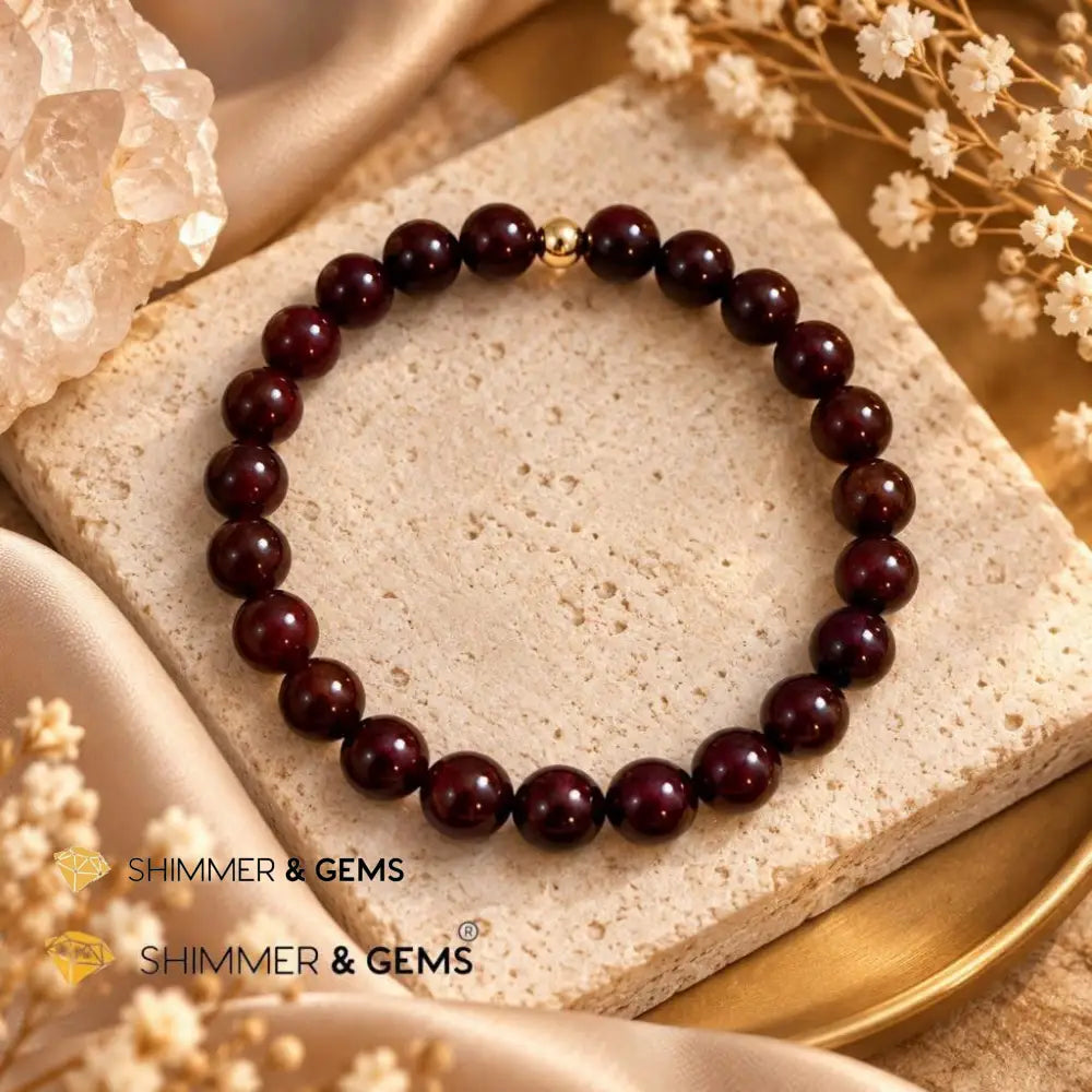 Garnet 6mm Bracelet with 14k gold filled bead