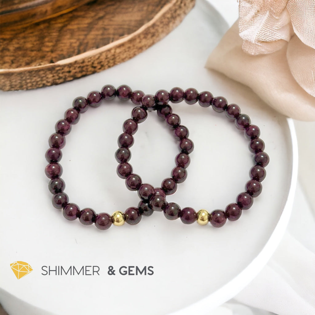 Garnet 6mm Bracelet with 14k gold filled bead