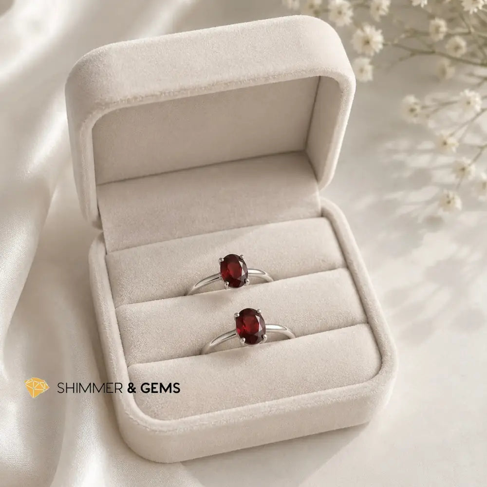 Garnet Oval 925 Silver Ring (Adjustable Size) - Adjustable Size