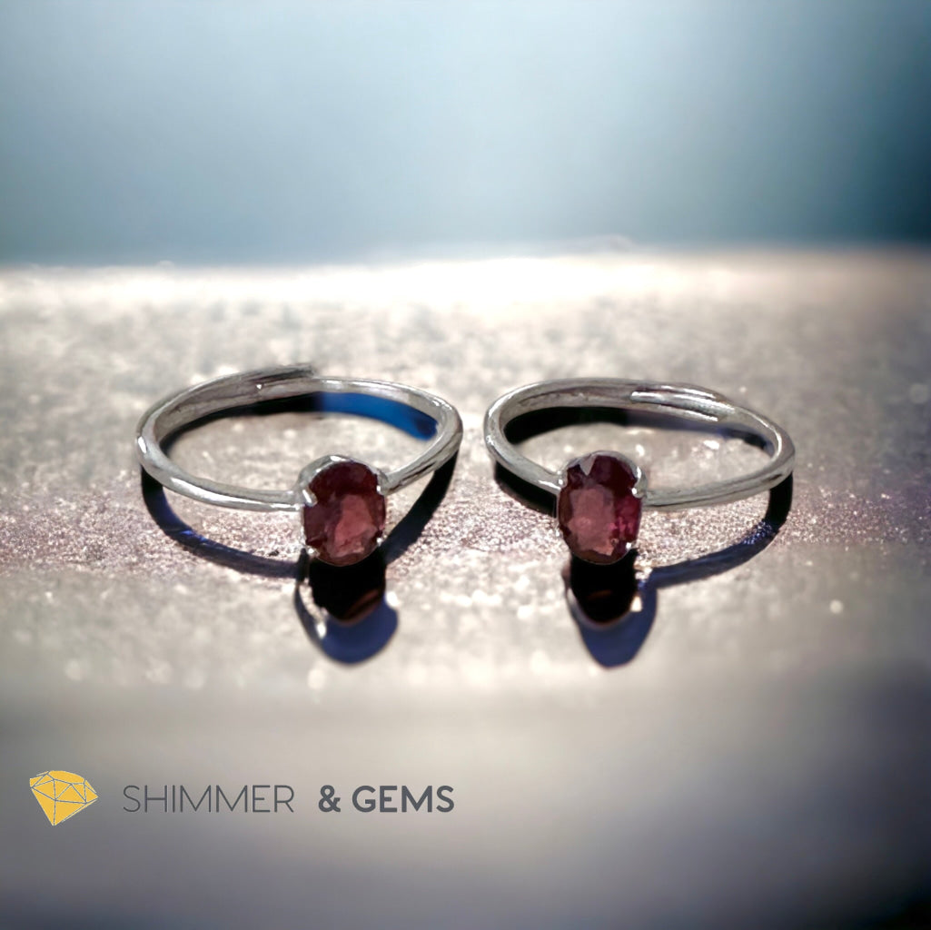 Garnet Oval 925 Silver Ring (Adjustable Size)