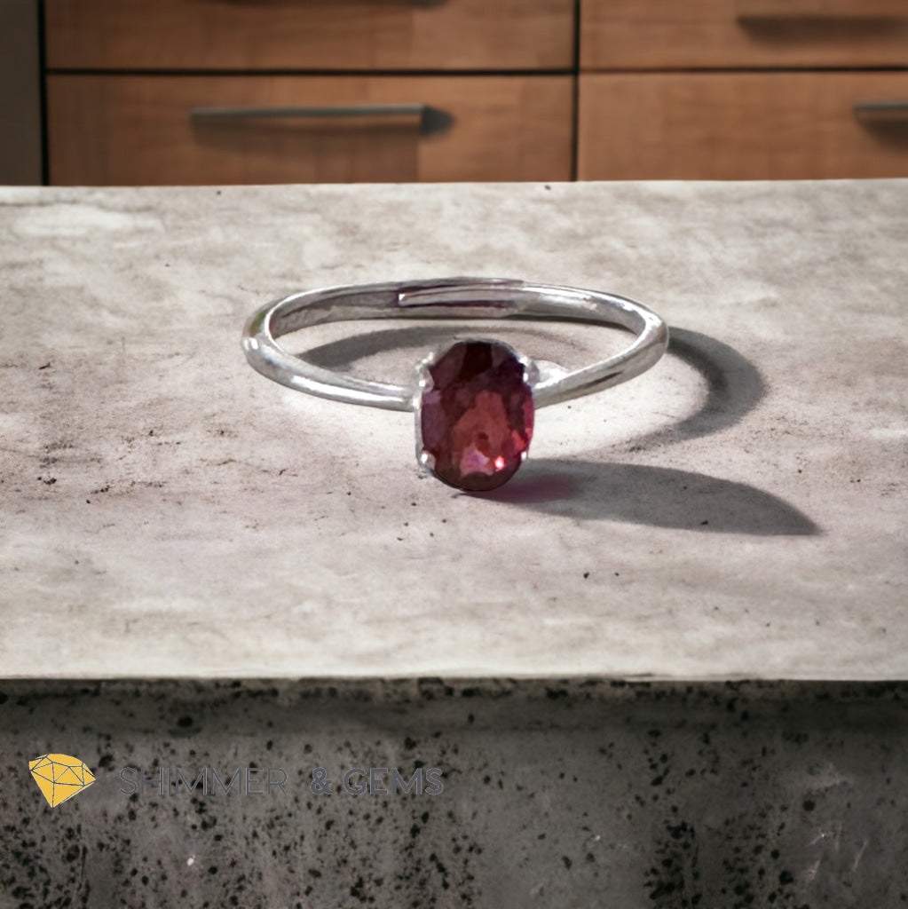 Garnet Oval 925 Silver Ring (Adjustable Size)