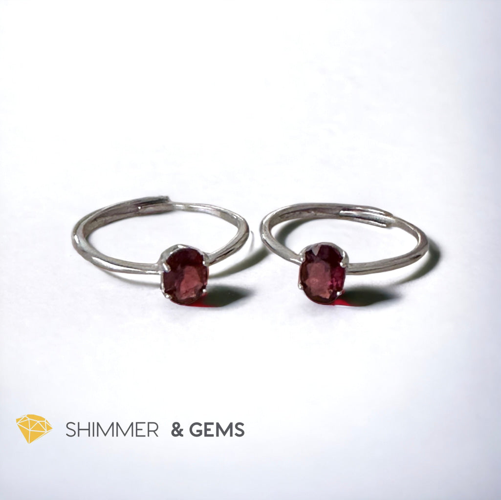 Garnet Oval 925 Silver Ring (Adjustable Size)