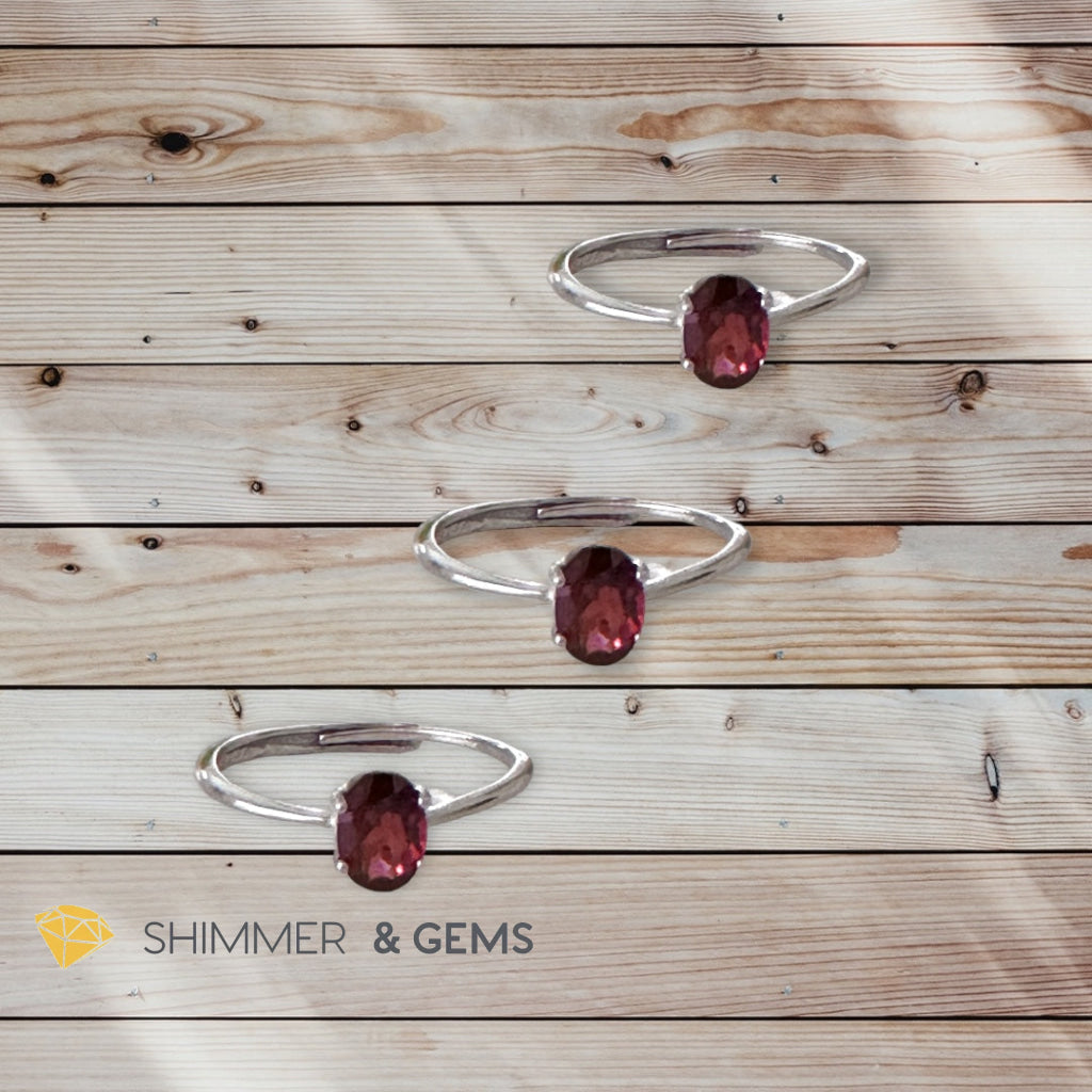 Garnet Oval 925 Silver Ring (Adjustable Size)
