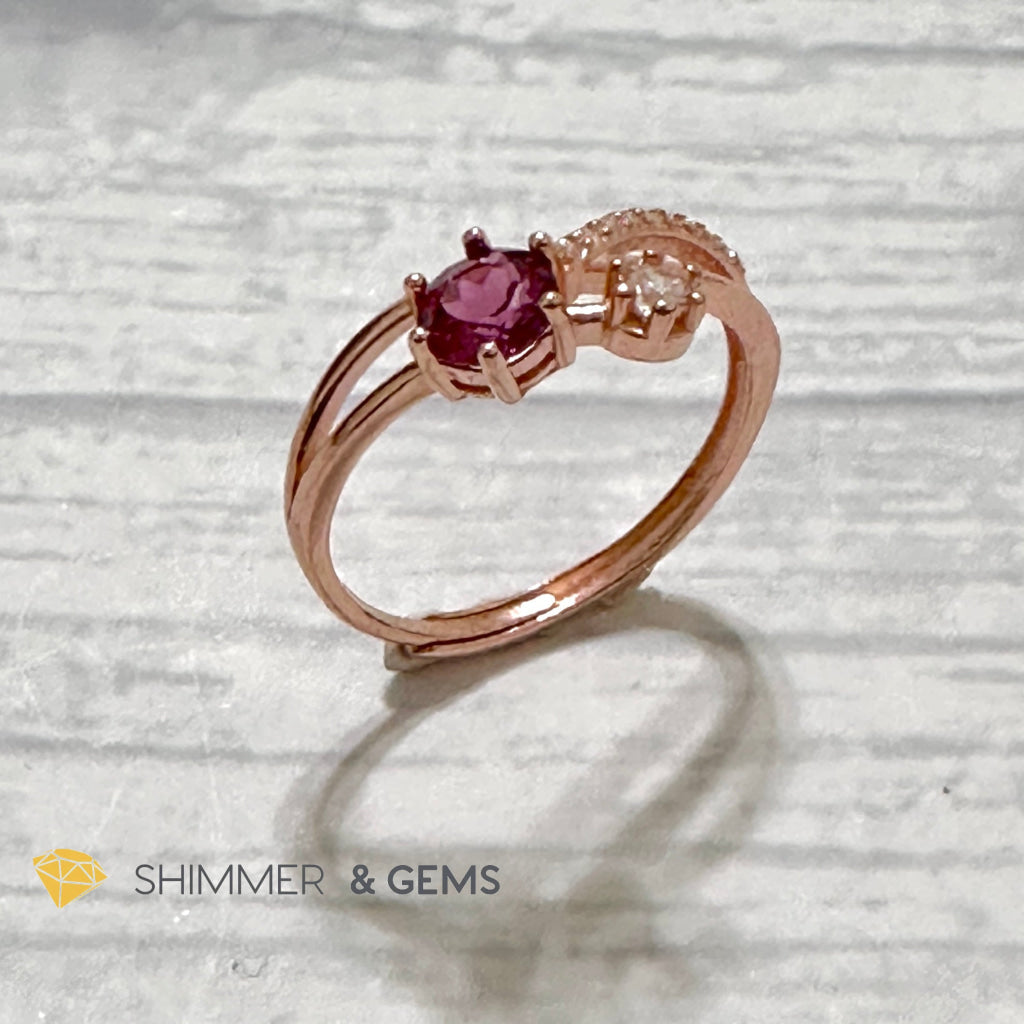Garnet with Zirconia 925 Silver Rose Gold Ring