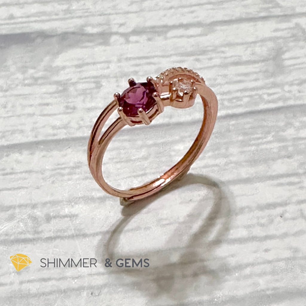Garnet with Zirconia 925 Silver Rose Gold Ring