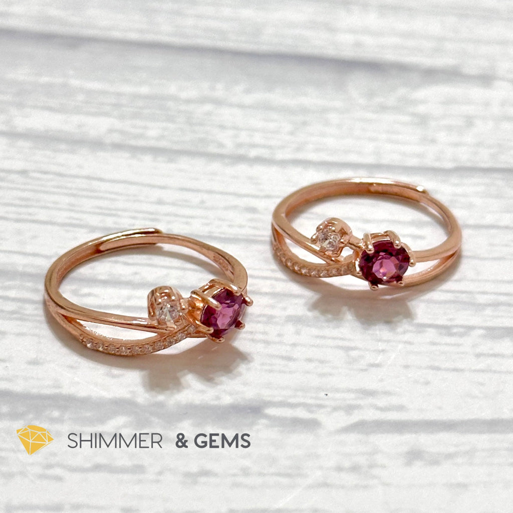 Garnet with Zirconia 925 Silver Rose Gold Ring