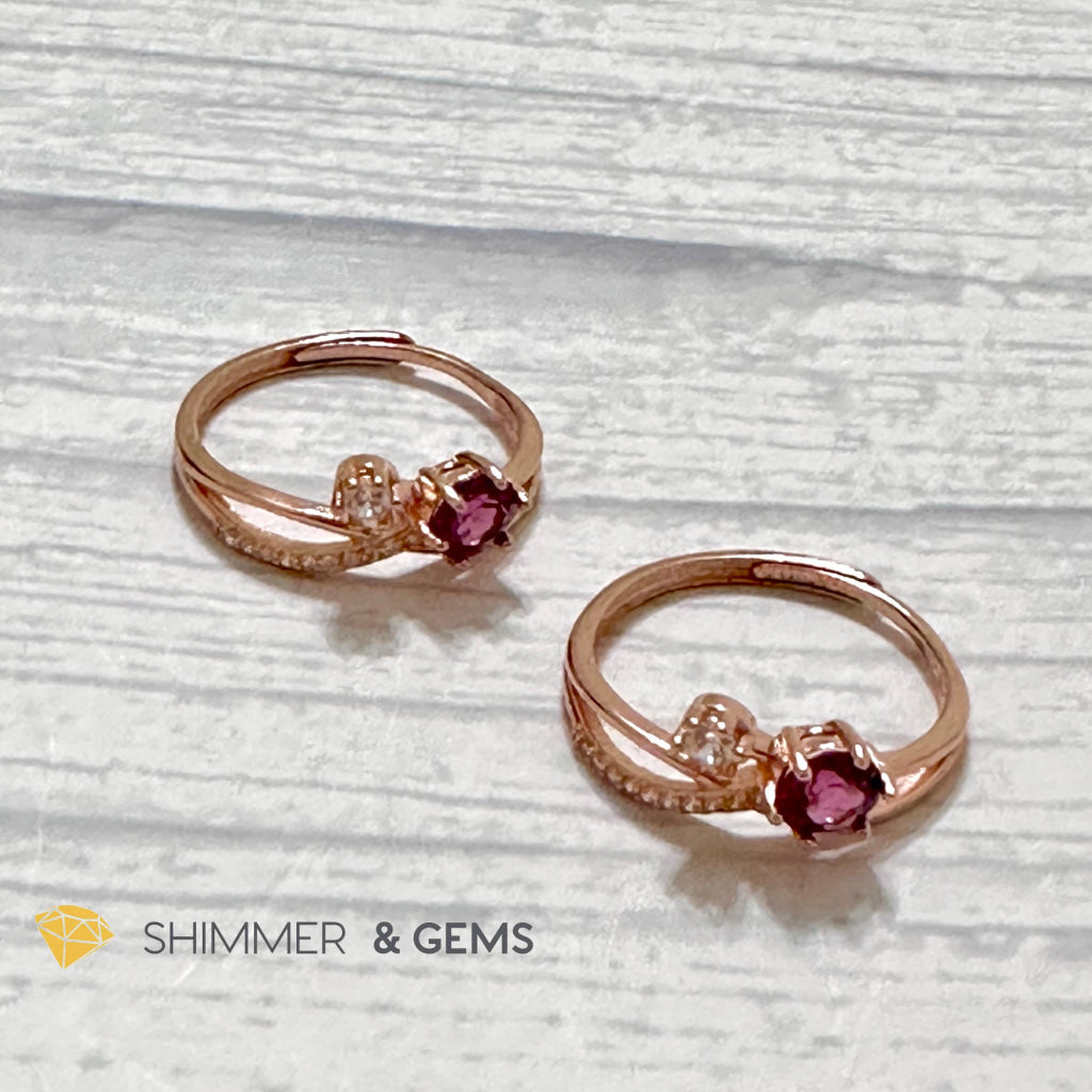 Garnet with Zirconia 925 Silver Rose Gold Ring
