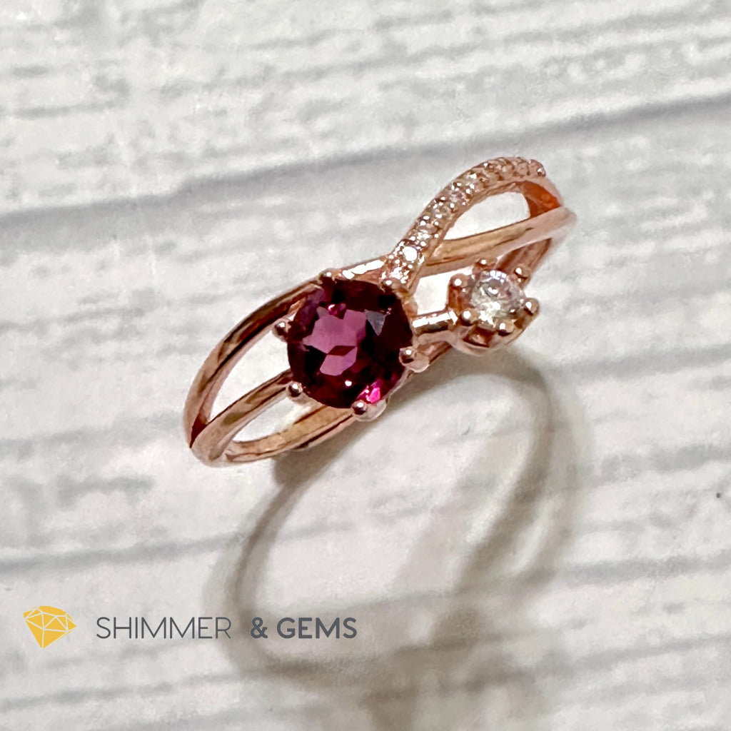 Garnet with Zirconia 925 Silver Rose Gold Ring