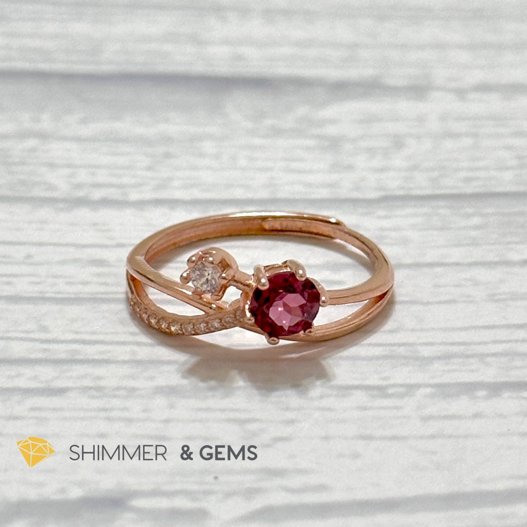 Garnet with Zirconia 925 Silver Rose Gold Ring