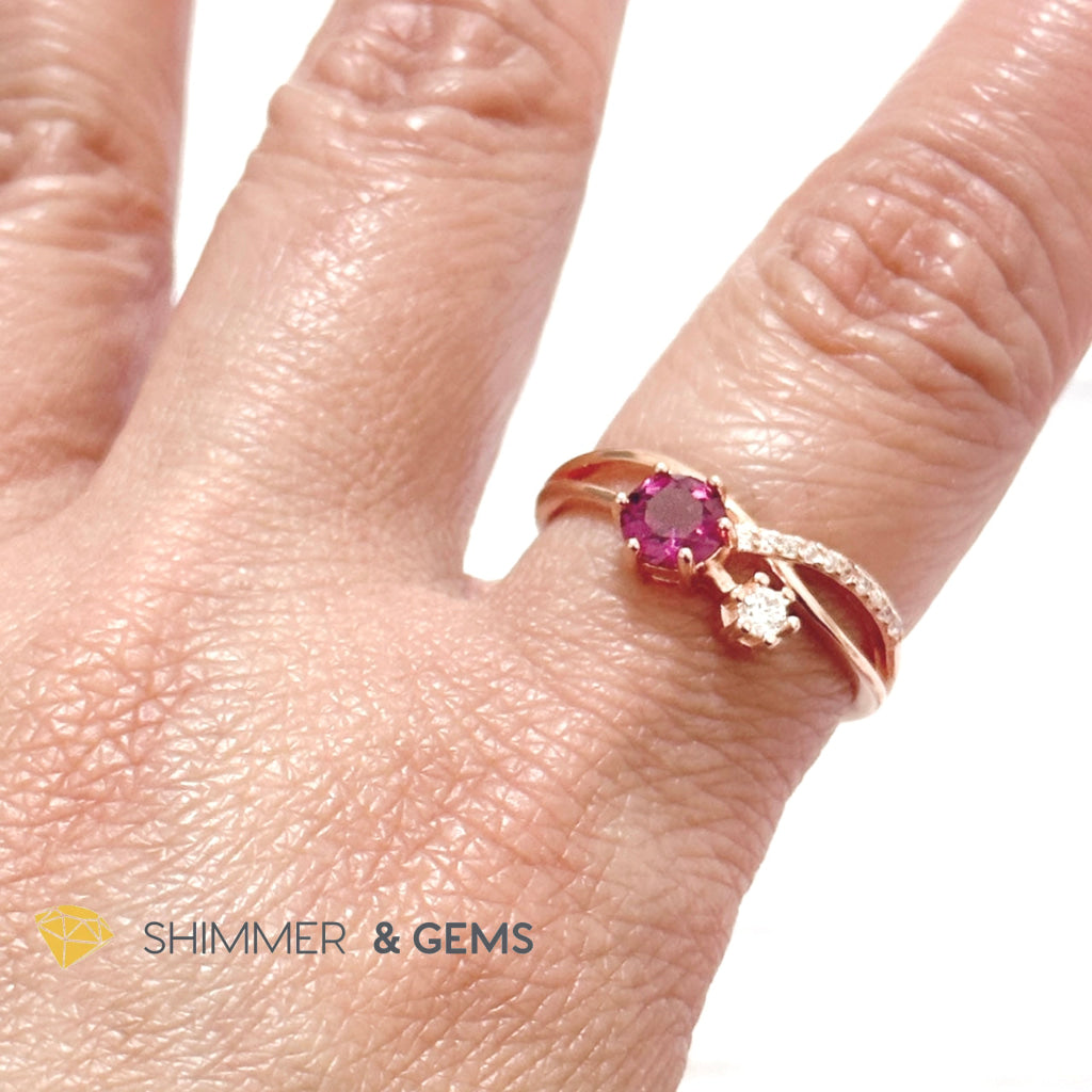 Garnet with Zirconia 925 Silver Rose Gold Ring