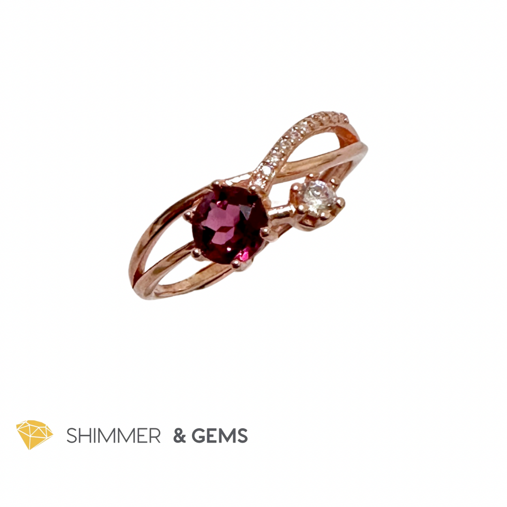 Garnet with Zirconia 925 Silver Rose Gold Ring