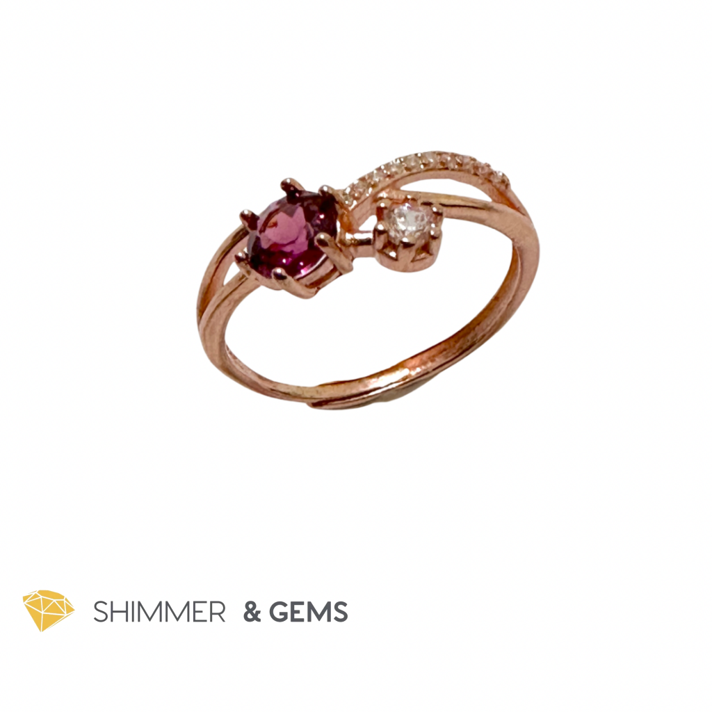 Garnet with Zirconia 925 Silver Rose Gold Ring
