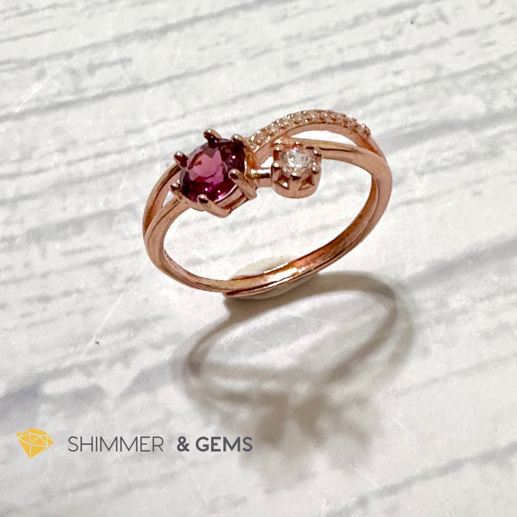 Garnet with Zirconia 925 Silver Rose Gold Ring