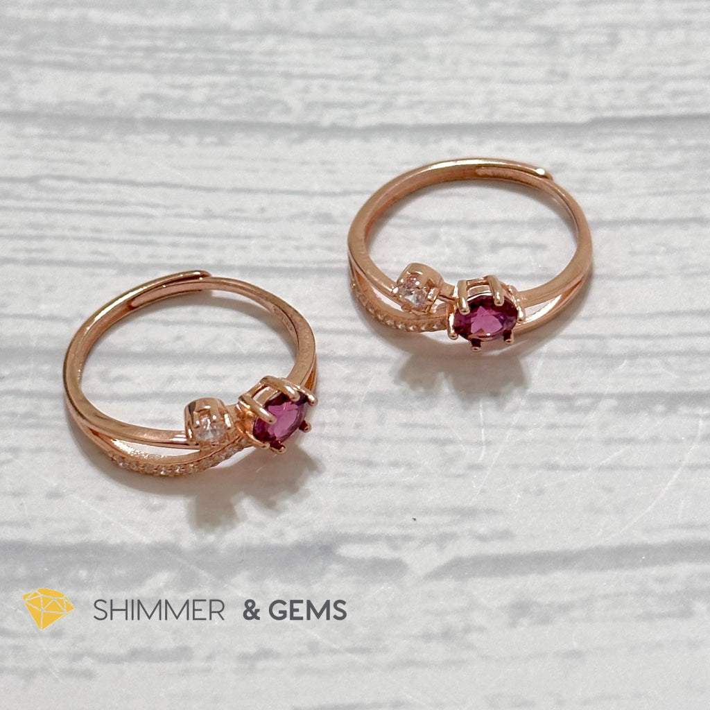 Garnet with Zirconia 925 Silver Rose Gold Ring