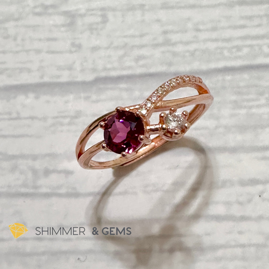 Garnet with Zirconia 925 Silver Rose Gold Ring