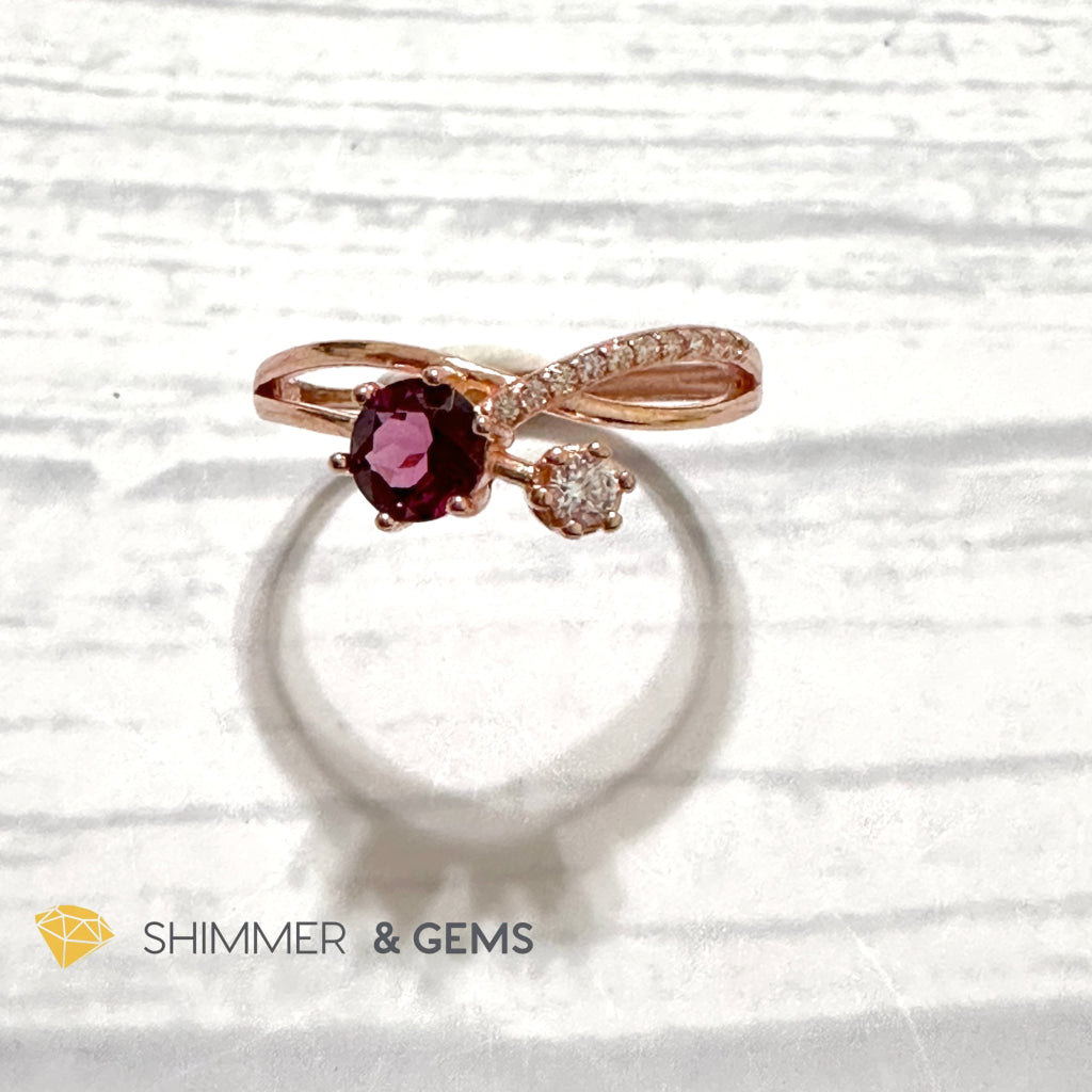 Garnet with Zirconia 925 Silver Rose Gold Ring