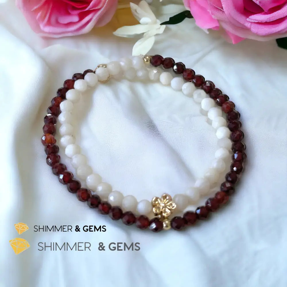 Goddess Durga Infinity Double Bracelet (Power Strength & Protection)Garnet & Mother Pearl Bracelets