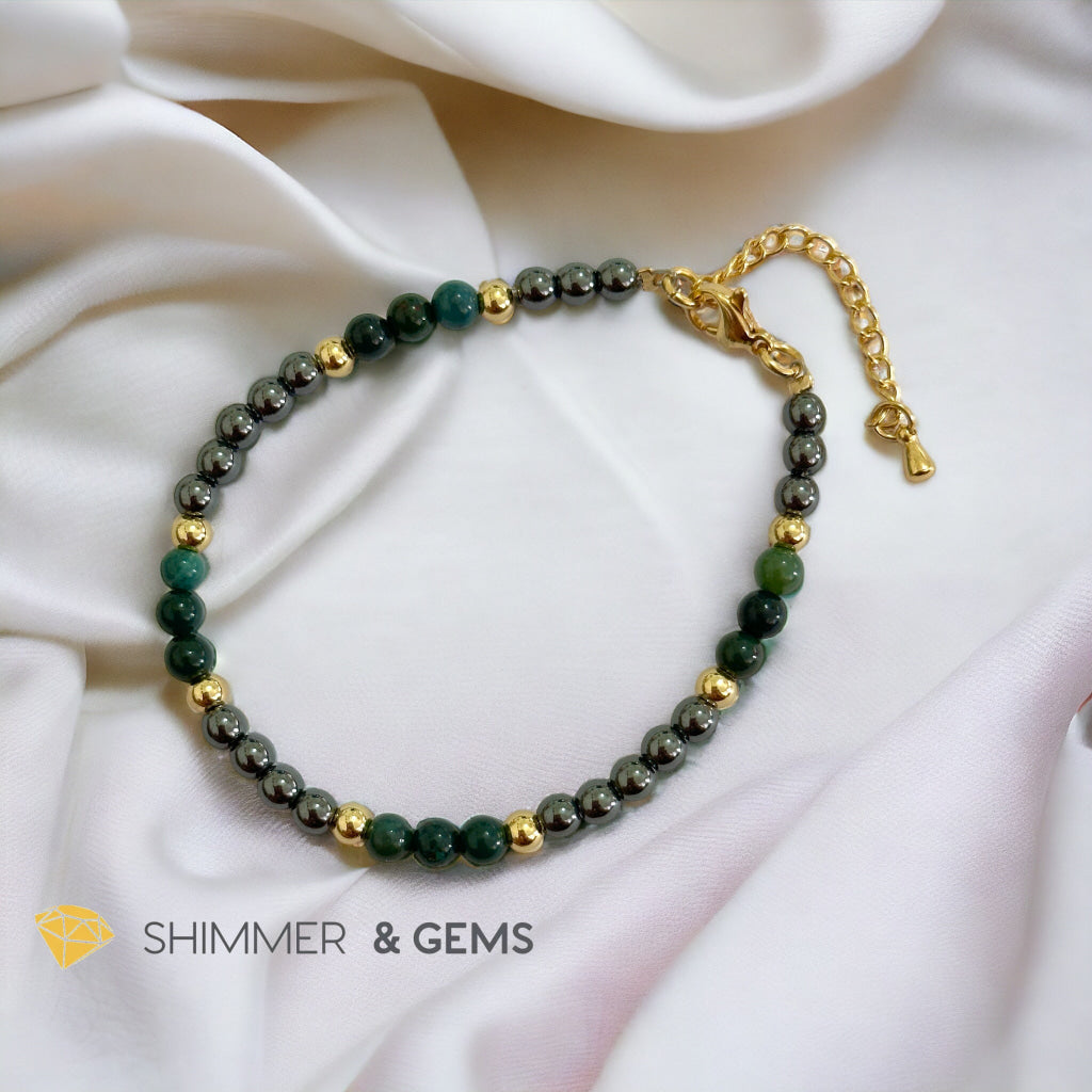 Good Health 4mm Stainless Steel Remedy Bracelet (Bloodstone & Hematite)Adjustable Size