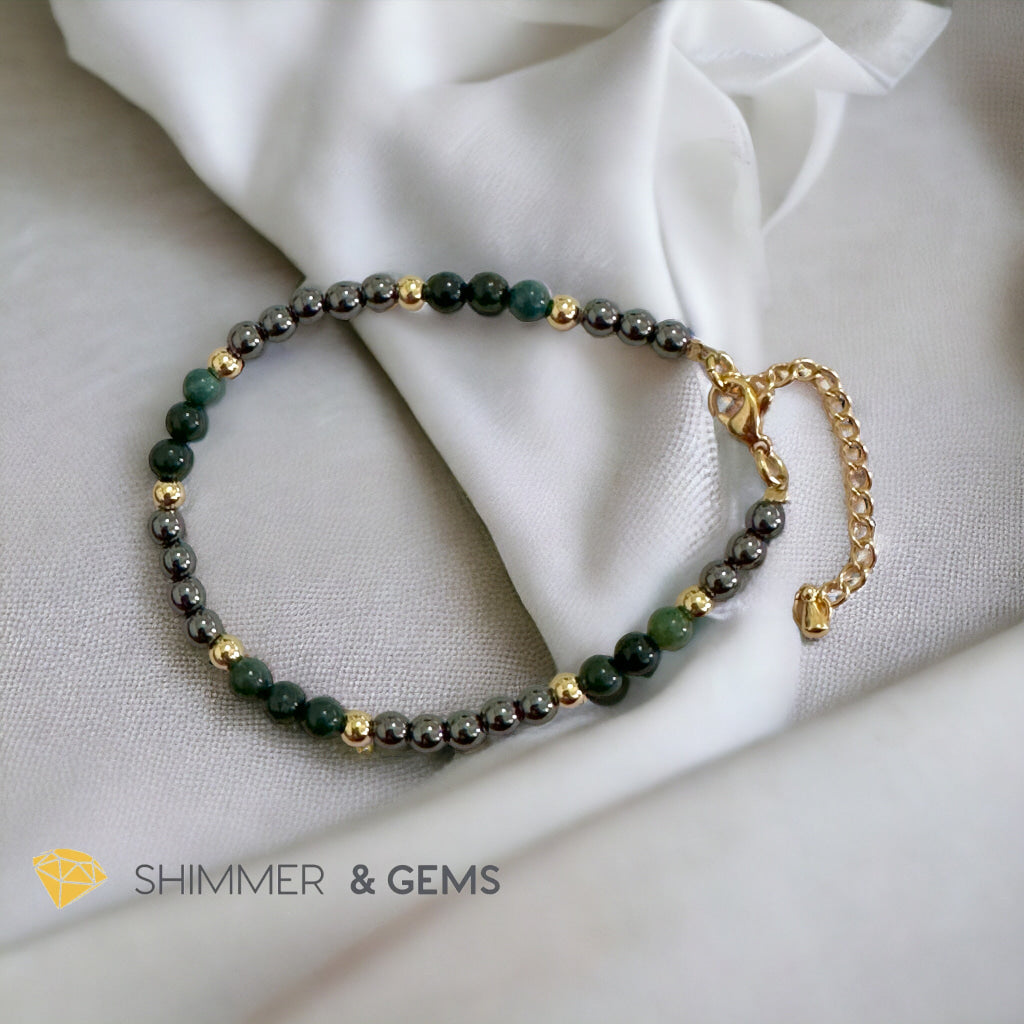 Good Health 4mm Stainless Steel Remedy Bracelet (Bloodstone & Hematite)Adjustable Size