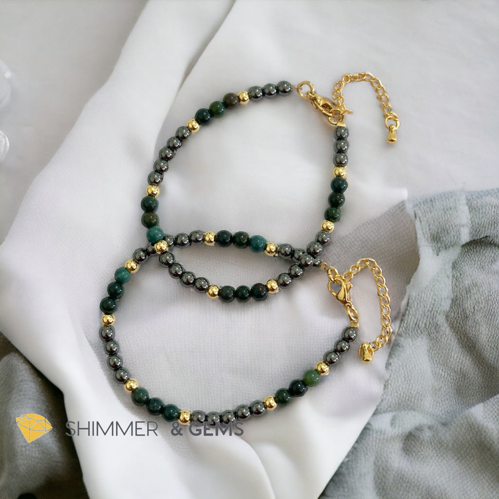 Good Health 4mm Stainless Steel Remedy Bracelet (Bloodstone & Hematite)Adjustable Size
