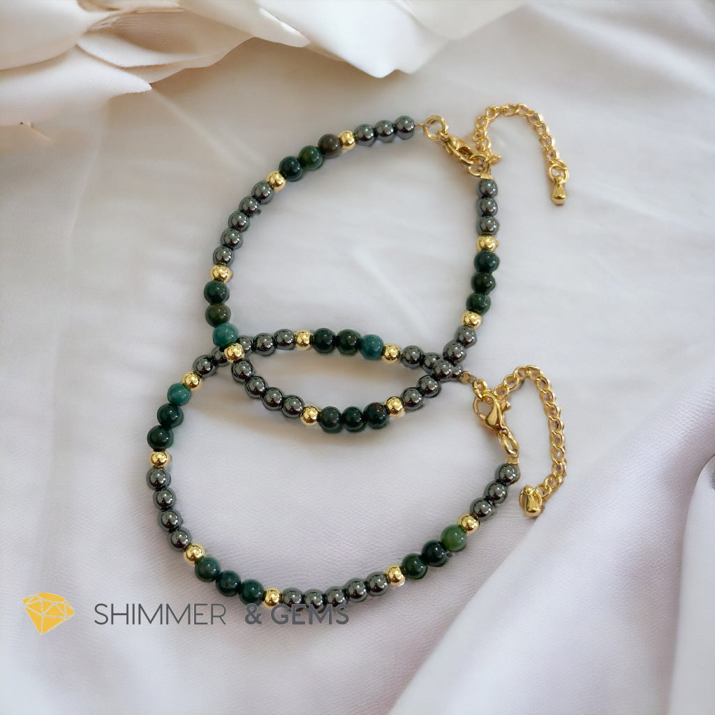Good Health 4mm Stainless Steel Remedy Bracelet (Bloodstone & Hematite)Adjustable Size