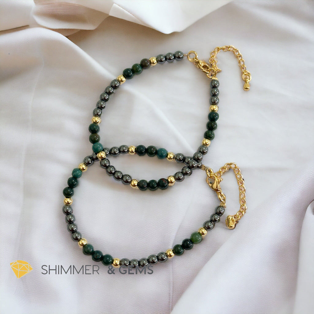 Good Health 4mm Stainless Steel Remedy Bracelet (Bloodstone & Hematite)Adjustable Size