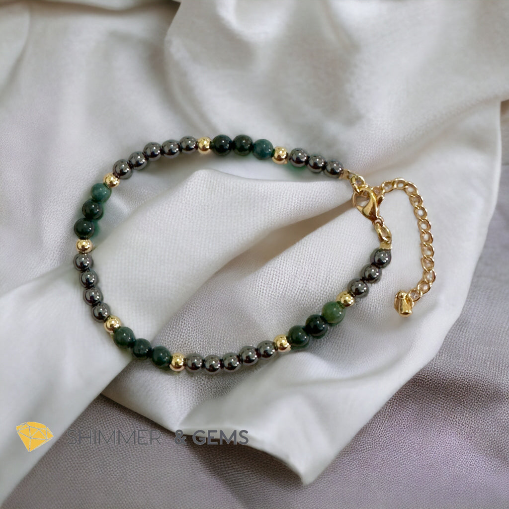 Good Health 4mm Stainless Steel Remedy Bracelet (Bloodstone & Hematite)Adjustable Size