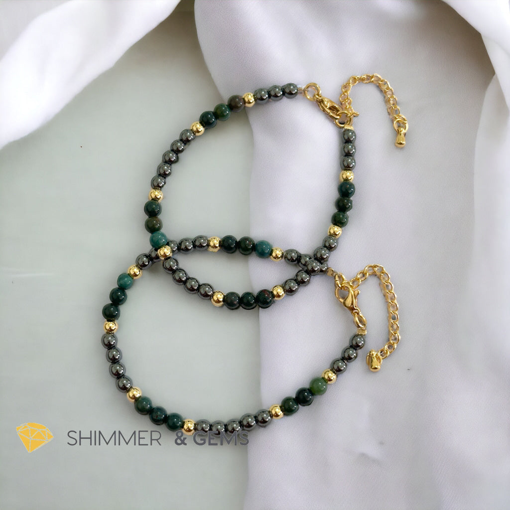 Good Health 4mm Stainless Steel Remedy Bracelet (Bloodstone & Hematite)Adjustable Size