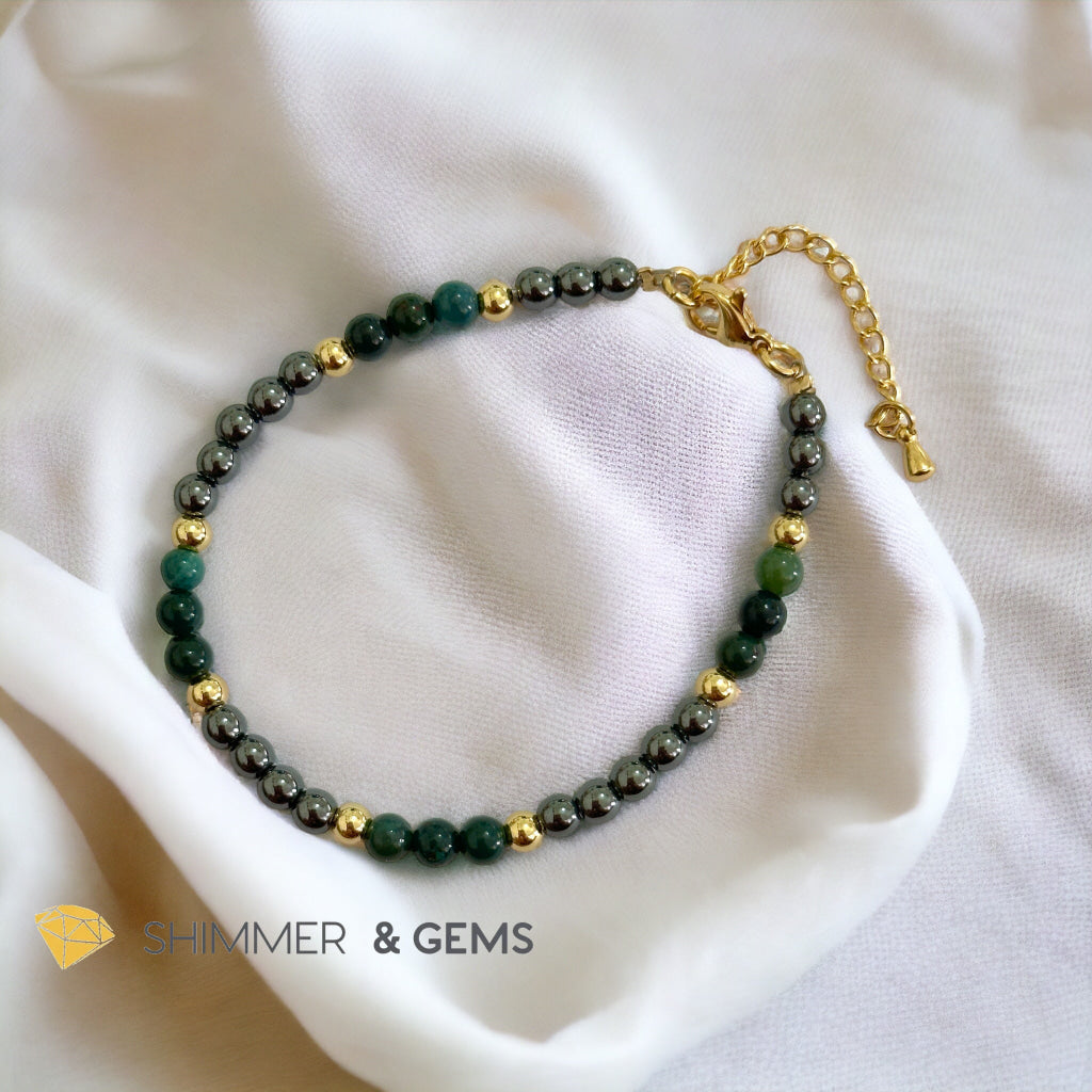 Good Health 4mm Stainless Steel Remedy Bracelet (Bloodstone & Hematite)Adjustable Size