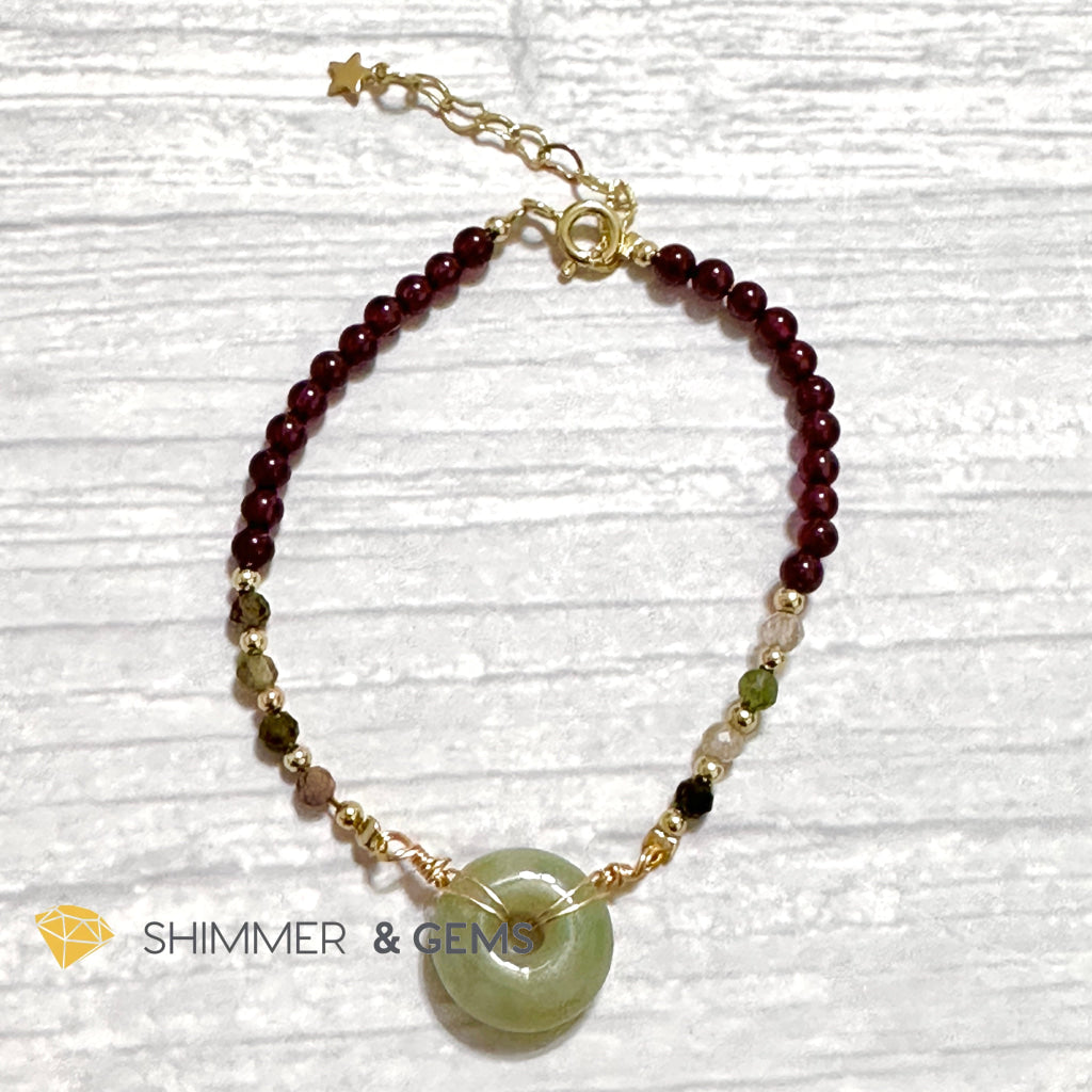 Good Luck Charm Garnet, Mixed Tourmaline & Jade Bracelet