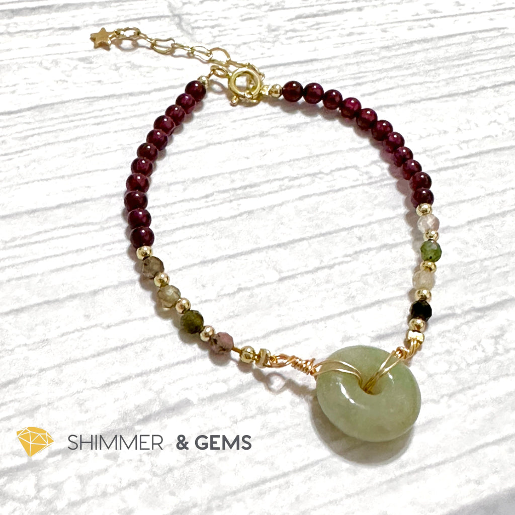 Good Luck Charm Garnet, Mixed Tourmaline & Jade Bracelet