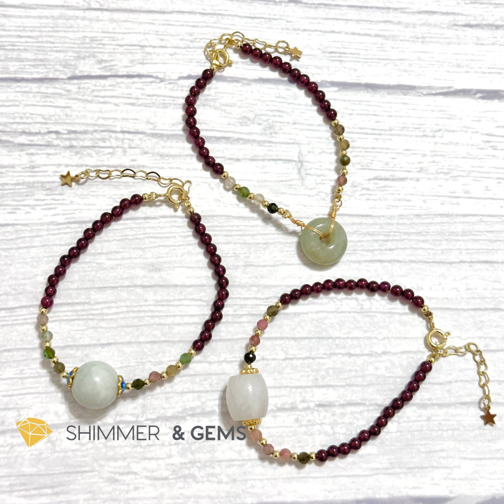 Good Luck Charm Garnet, Mixed Tourmaline & Jade Bracelet