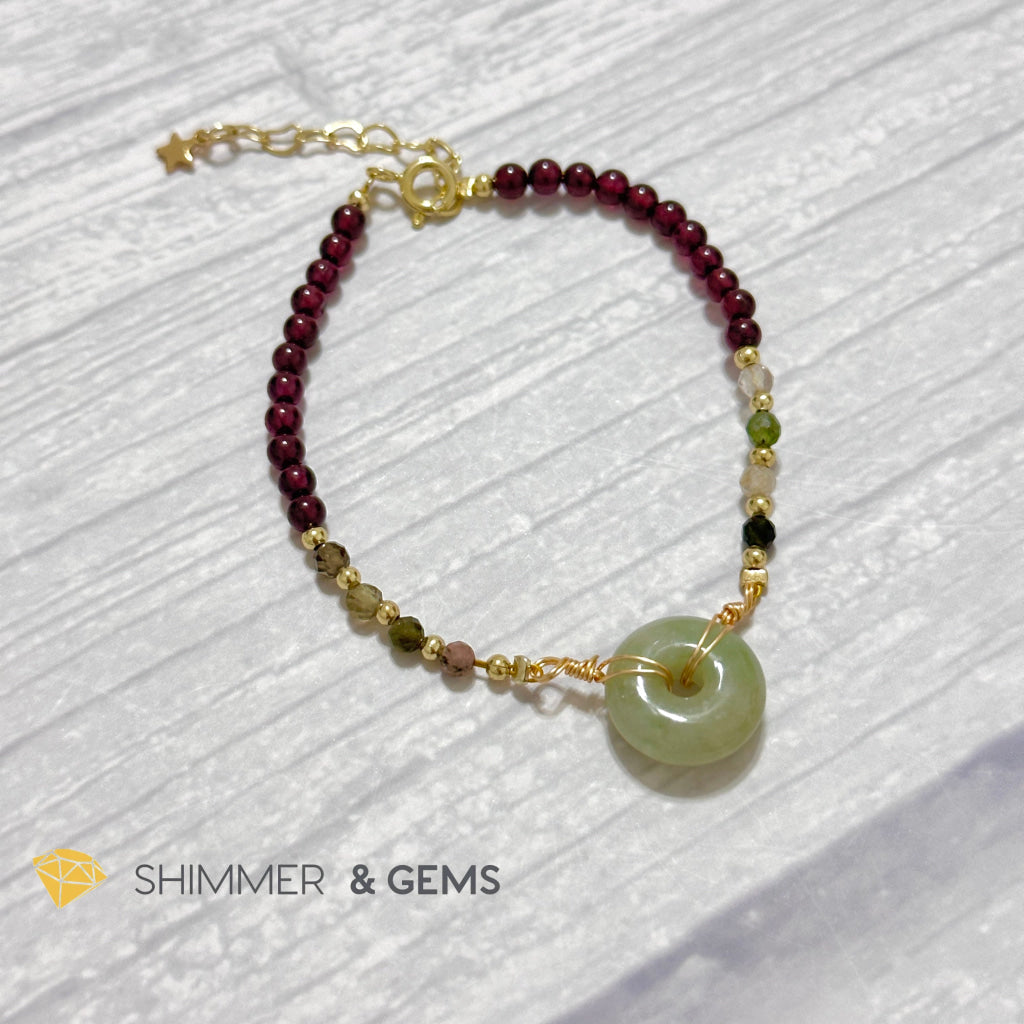 Good Luck Charm Garnet, Mixed Tourmaline & Jade Bracelet
