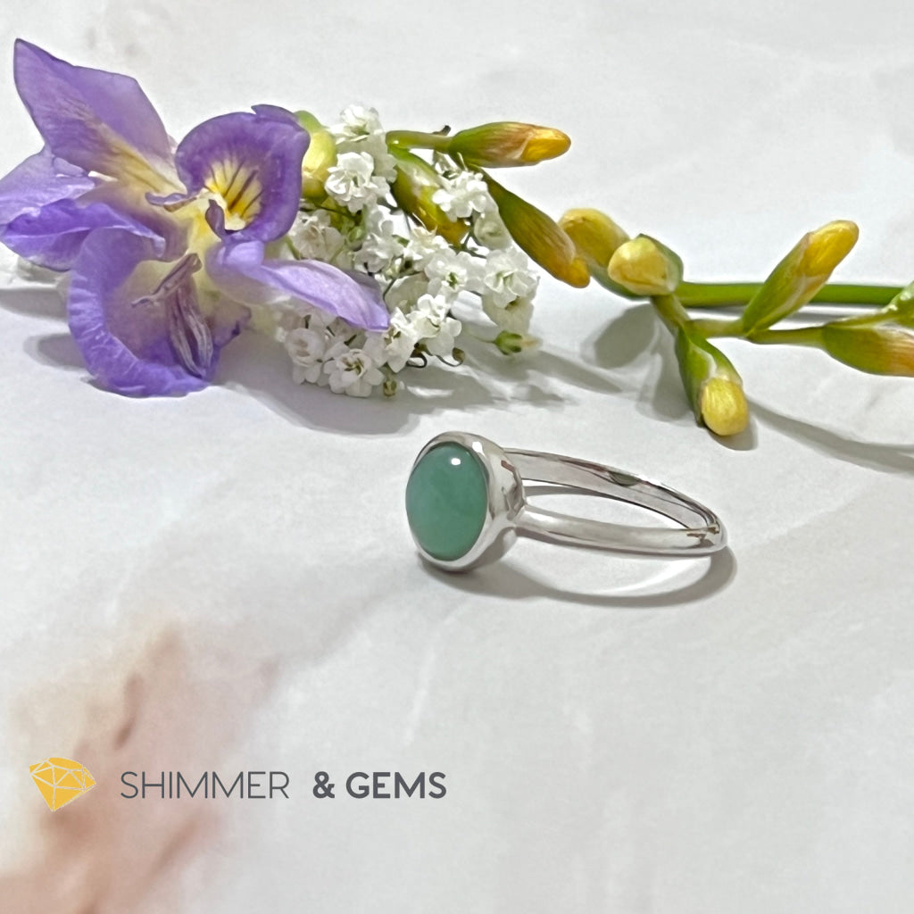 Green Aventurine Round (8Mm) 925 Silver Ring