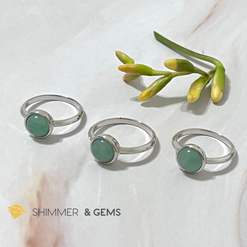 Green Aventurine Round (8Mm) 925 Silver Ring