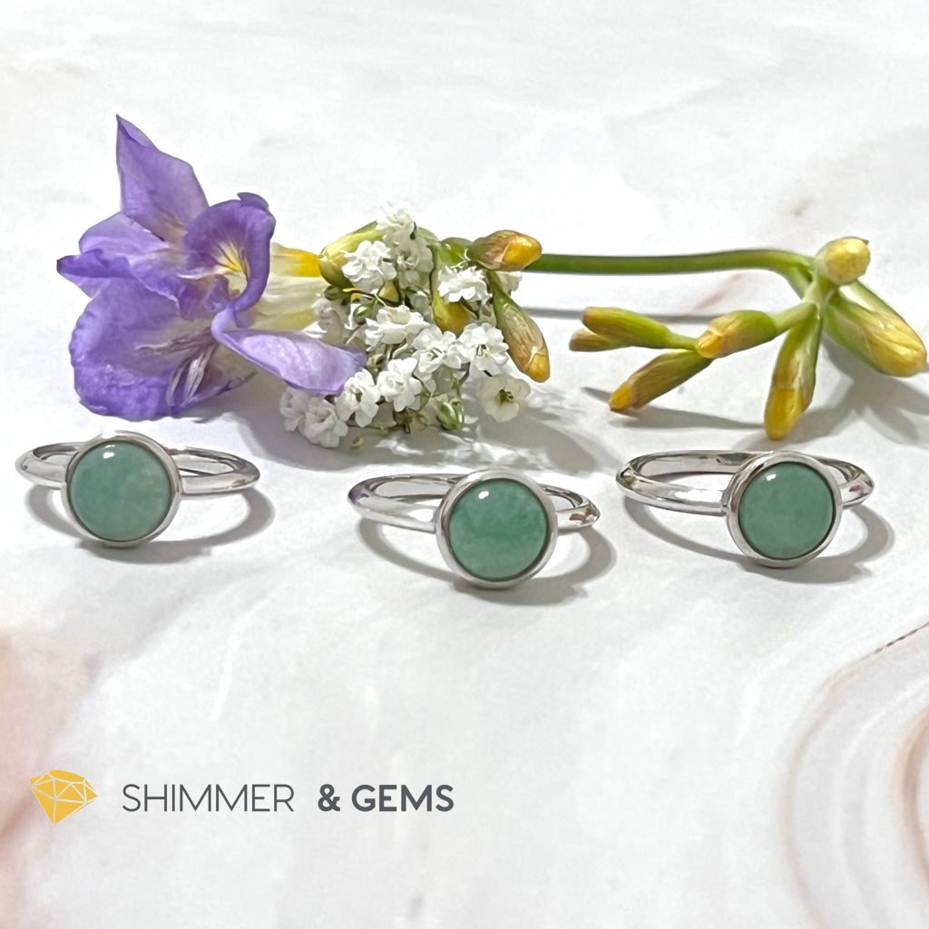 Green Aventurine Round (8Mm) 925 Silver Ring