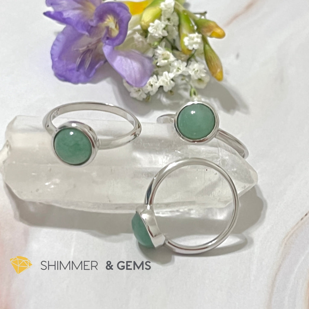 Green Aventurine Round (8Mm) 925 Silver Ring