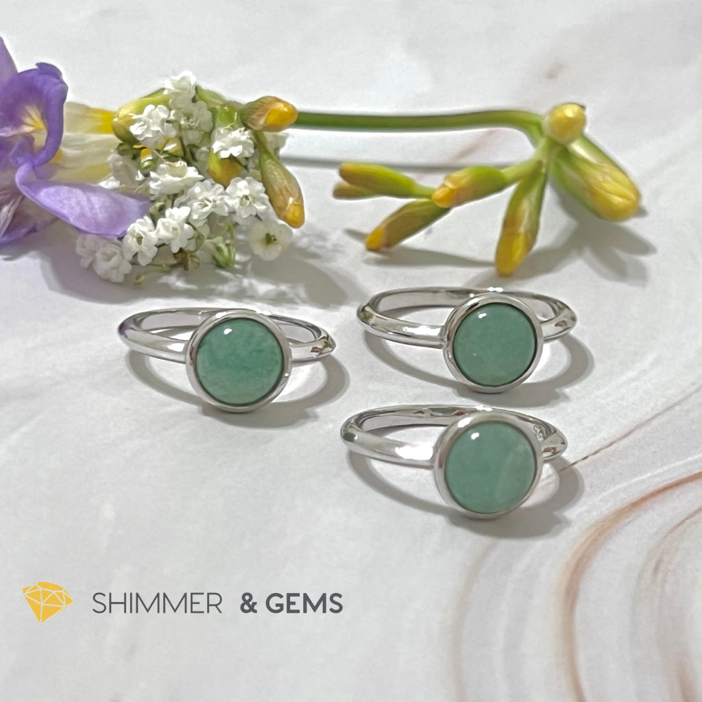 Green Aventurine Round (8Mm) 925 Silver Ring