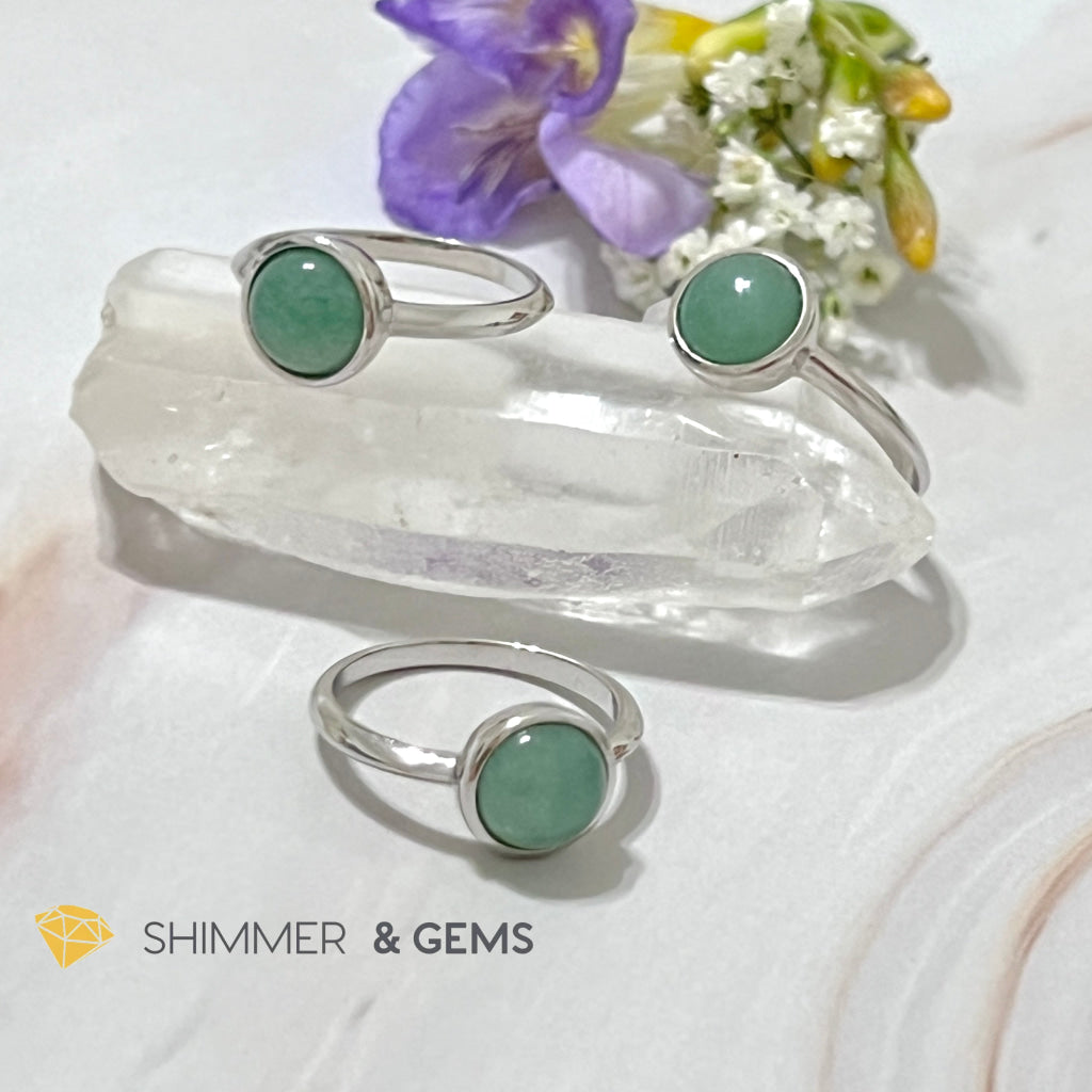 Green Aventurine Round (8Mm) 925 Silver Ring