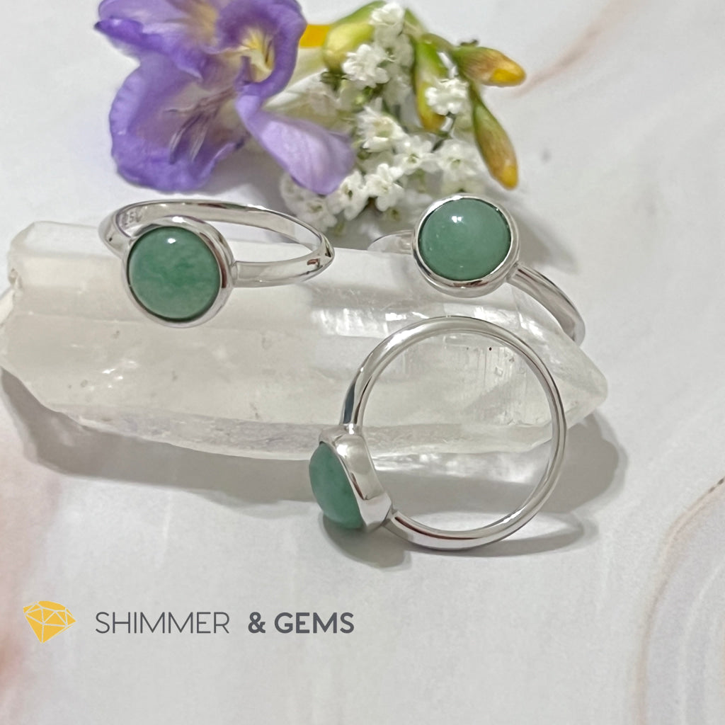 Green Aventurine Round (8Mm) 925 Silver Ring