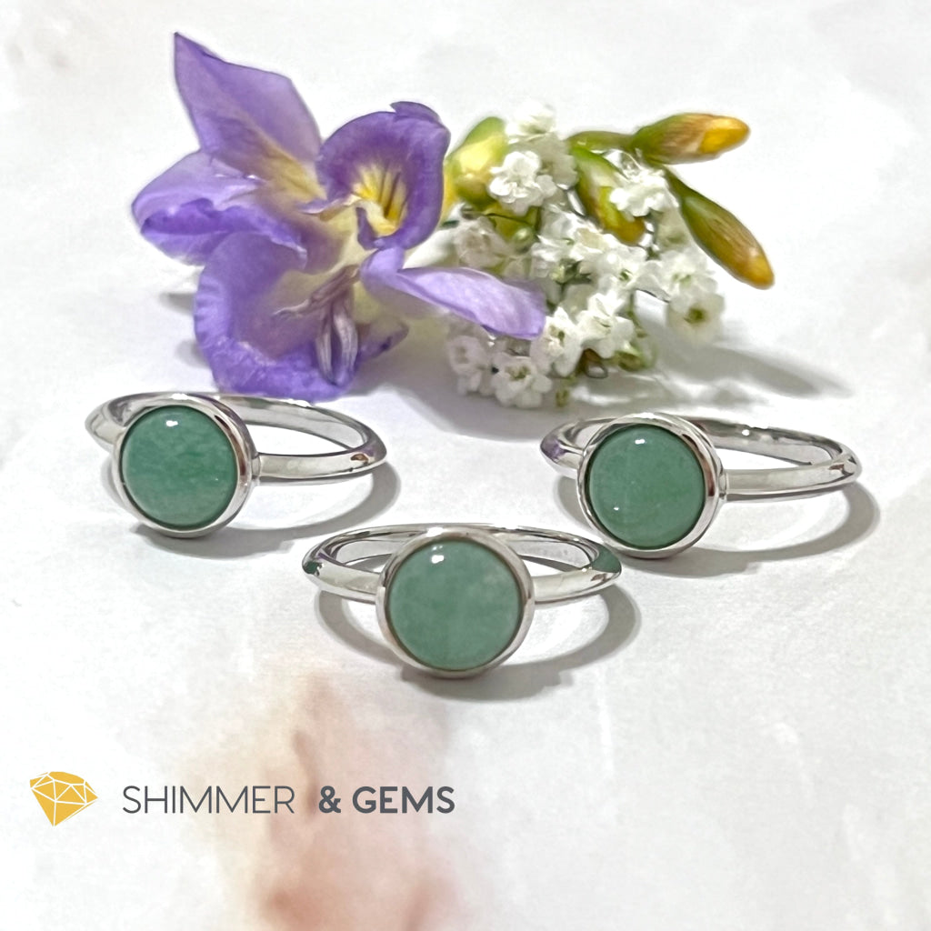 Green Aventurine Round (8Mm) 925 Silver Ring