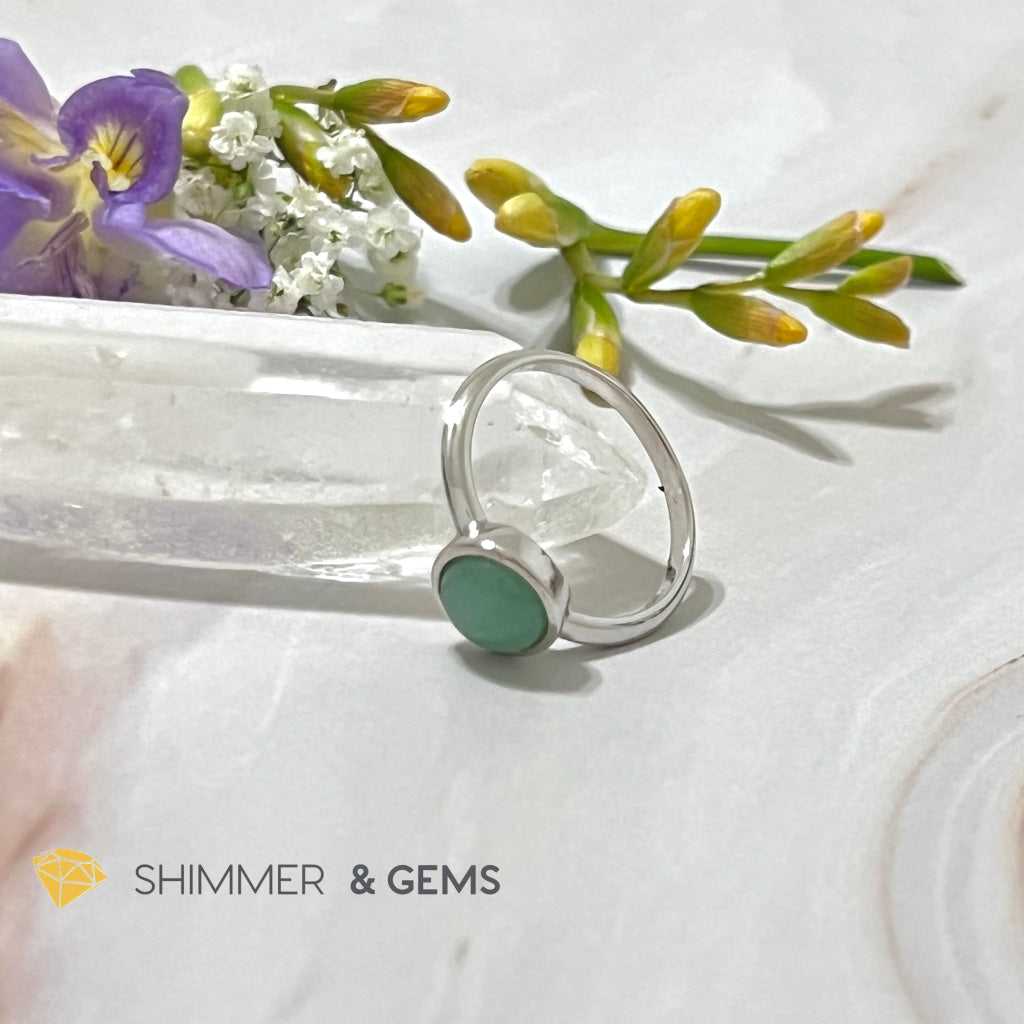 Green Aventurine Round (8Mm) 925 Silver Ring