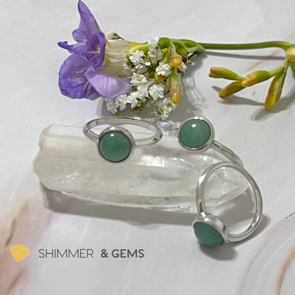 Green Aventurine Round (8Mm) 925 Silver Ring