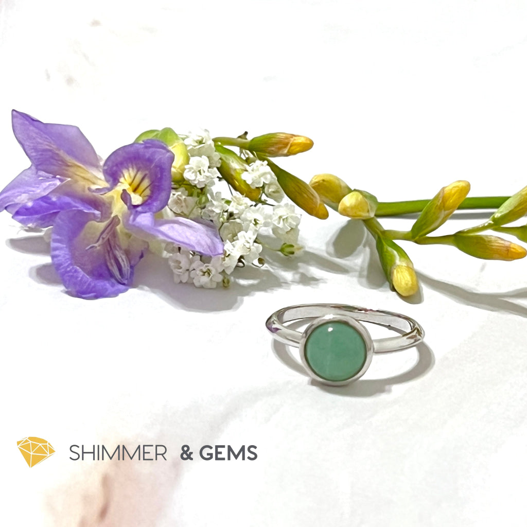 Green Aventurine Round (8Mm) 925 Silver Ring Us 6