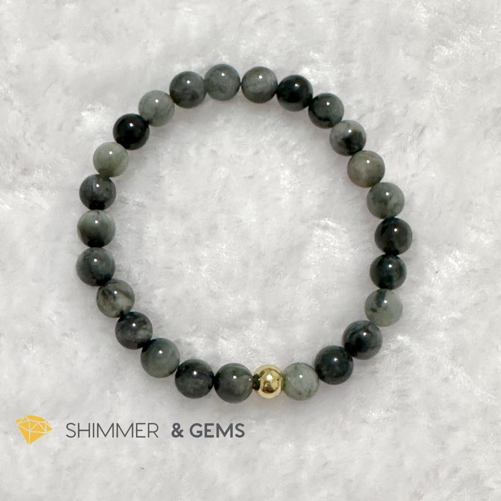Hawk’s Eye (Blue Tiger’s Eye) 6mm Bracelet with 14k gold filled bead