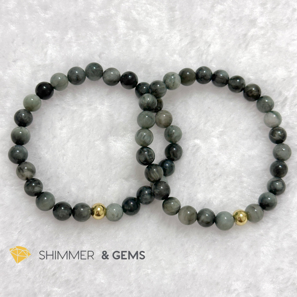Hawk’s Eye (Blue Tiger’s Eye) 6mm Bracelet with 14k gold filled bead