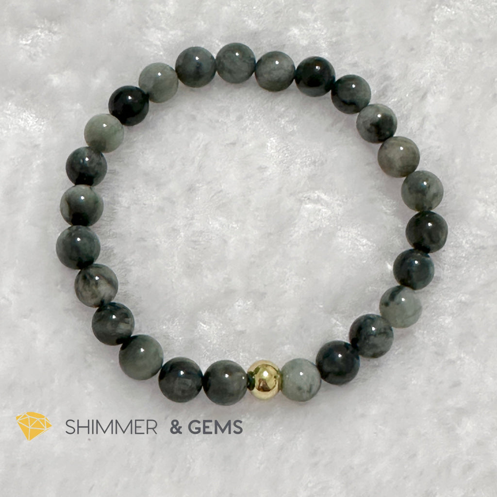 Hawk’s Eye (Blue Tiger’s Eye) 6mm Bracelet with 14k gold filled bead